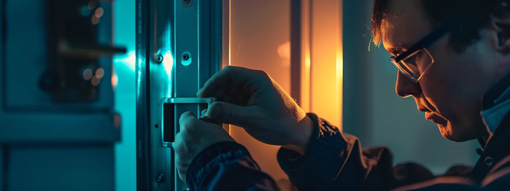 a technician adjusting a door hinge to meet ada opening force requirements.