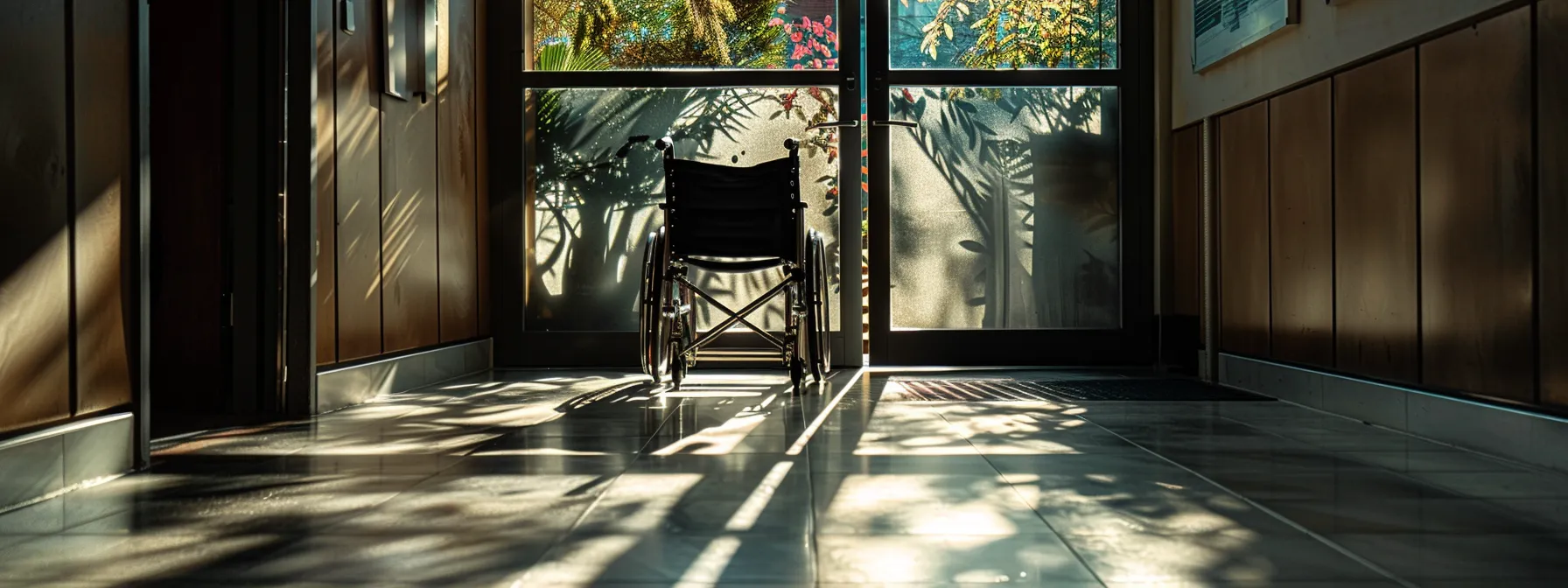 a wheelchair navigating through a wide, unobstructed doorway with ample clearance space.