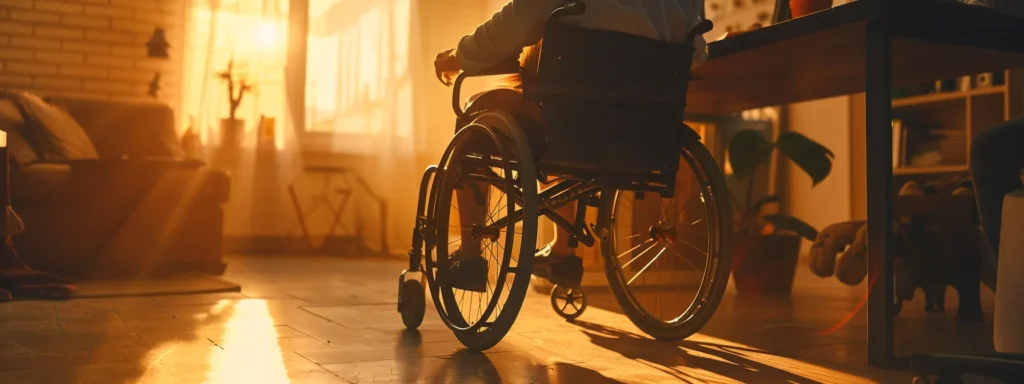 a person in a wheelchair easily maneuvering under a desk with ample knee clearance.