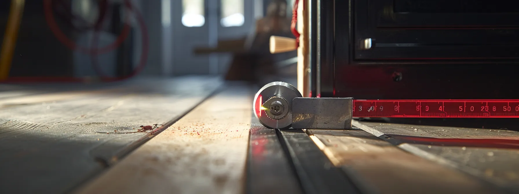 a fire door gap gauge being used to check the spacing between the door and frame.