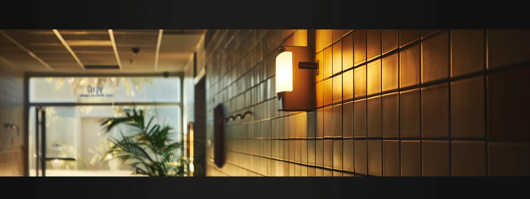 a strobe light installed in a restroom as part of an emergency call system, with staff undergoing training on how to use it in case of an emergency.