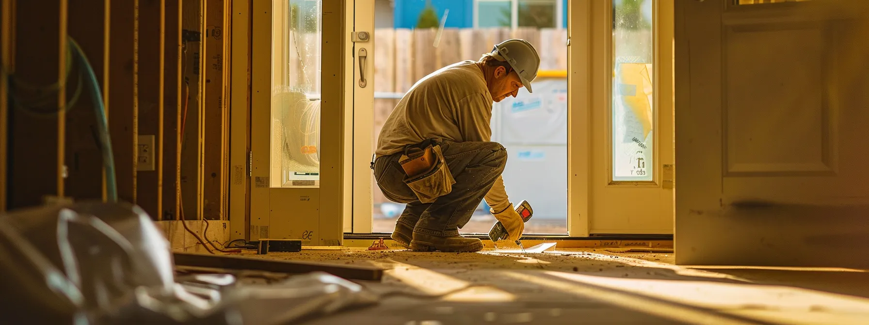 a contractor measuring and adjusting the height of a threshold to ensure compliance with ada standards.