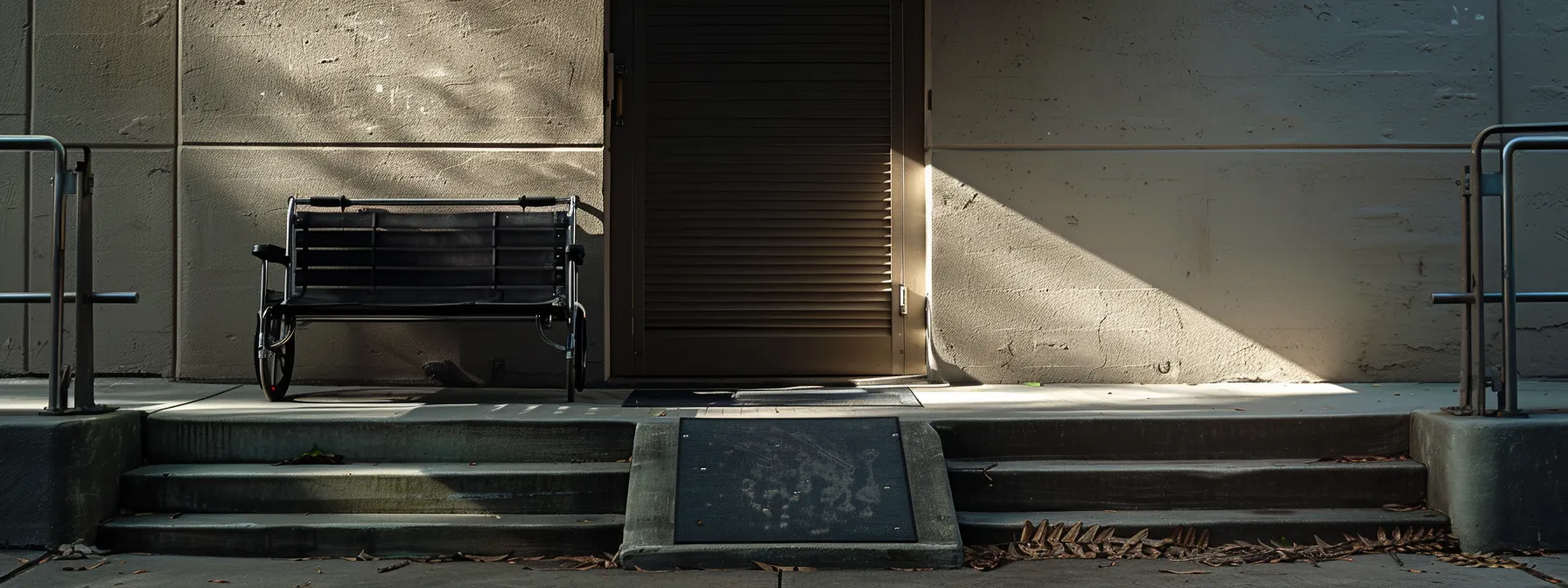 a wheelchair ramp leading up to a doorway with a compliant threshold height.