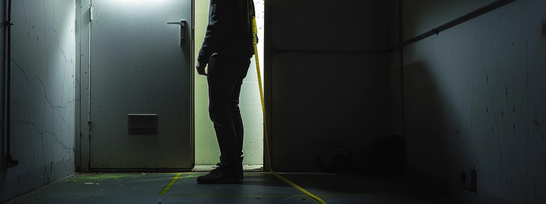 a person measuring the height of a doorway with a tape measure.