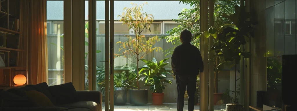 a person measuring the space between a swing door and the surrounding frame.