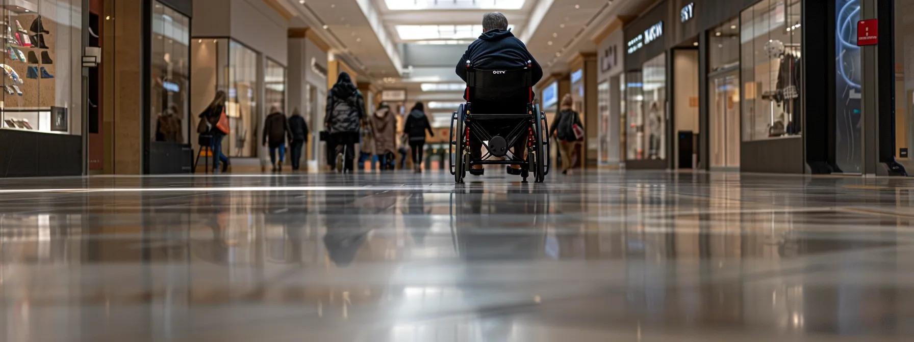 a smoothly transitioned threshold in a retail space for wheelchair accessibility.