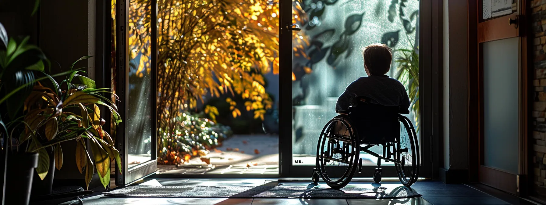 a person in a wheelchair easily opening a door with an ada-compliant threshold.