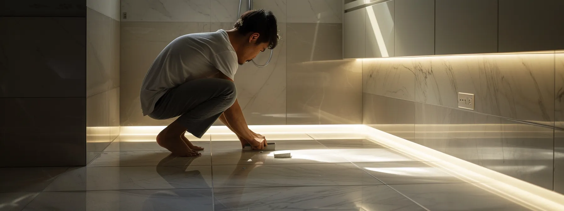 an architect measuring the clear floor space in a bathroom design.