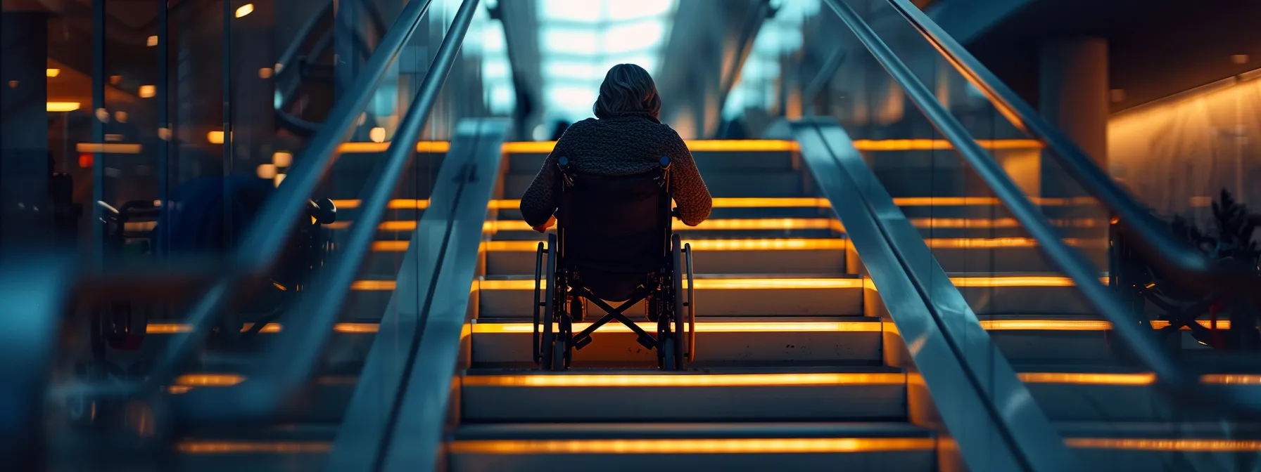 a person in a wheelchair easily navigating a transition with installed handrails for ada compliance.