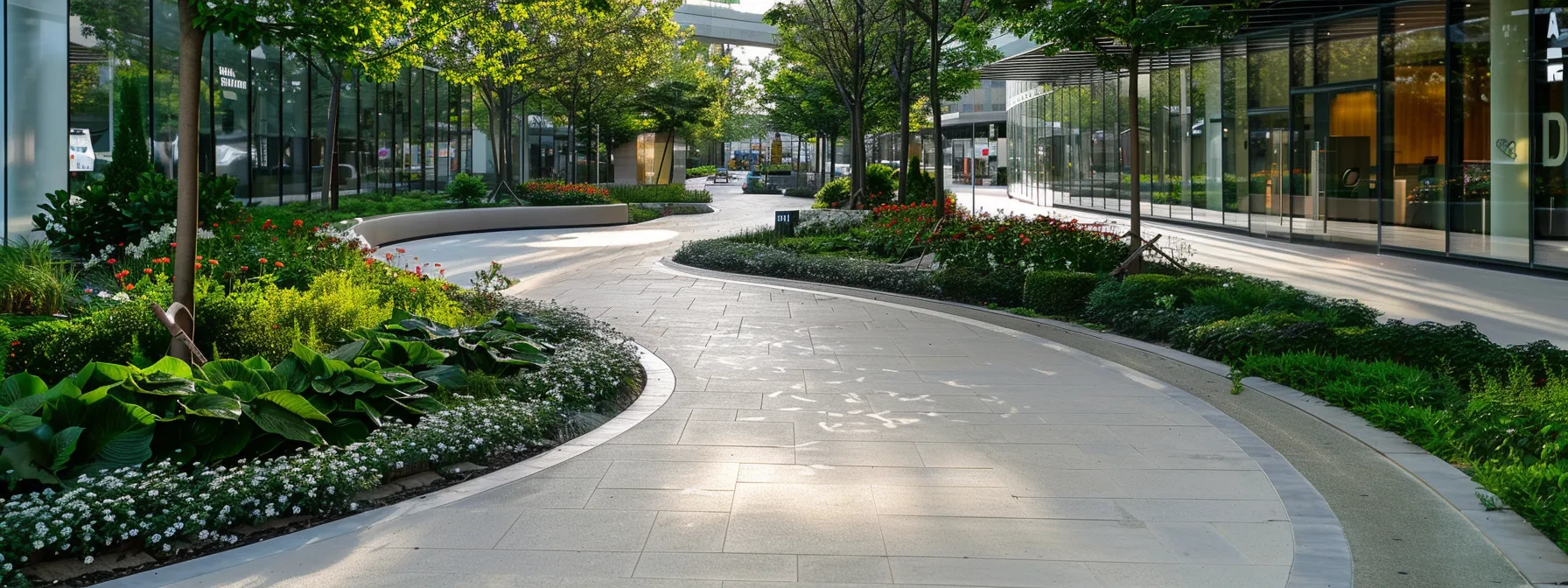 a spacious and clear pathway with a wide turn radius in a public space, complying with ada guidelines for maneuverability.