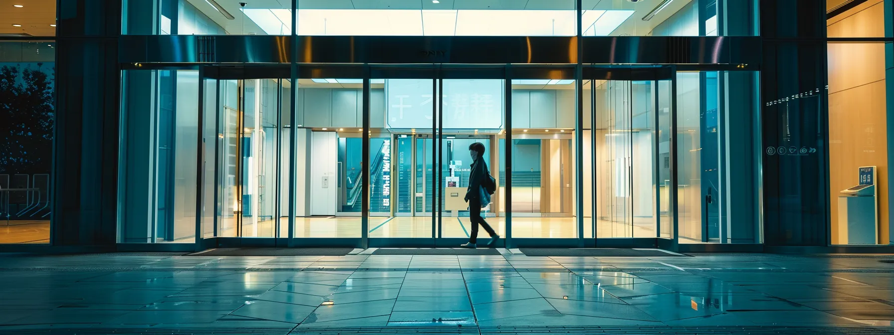 a person adjusting the speed of an automatic door in a public building.