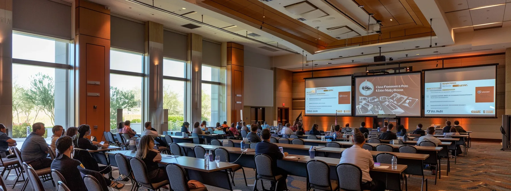 hotel staff receiving training on ada visual alarm protocols in a large conference room.