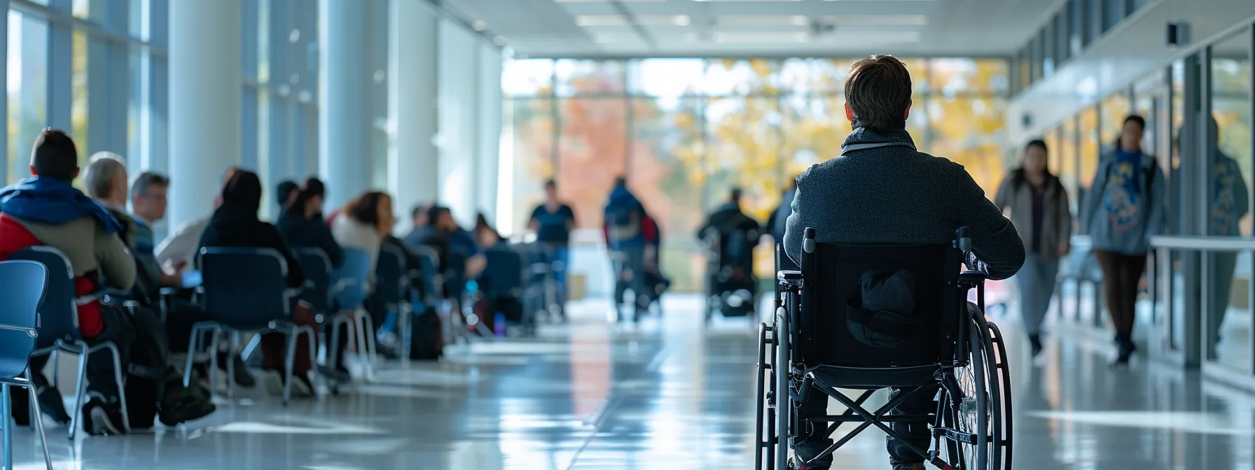 a facility manager overlooking a crowded pathway with limited floor area, applying strategies to enhance accessibility for ada standards.