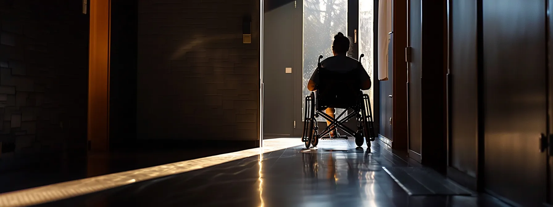 a wheelchair user easily opening a wide, accessible doorway.