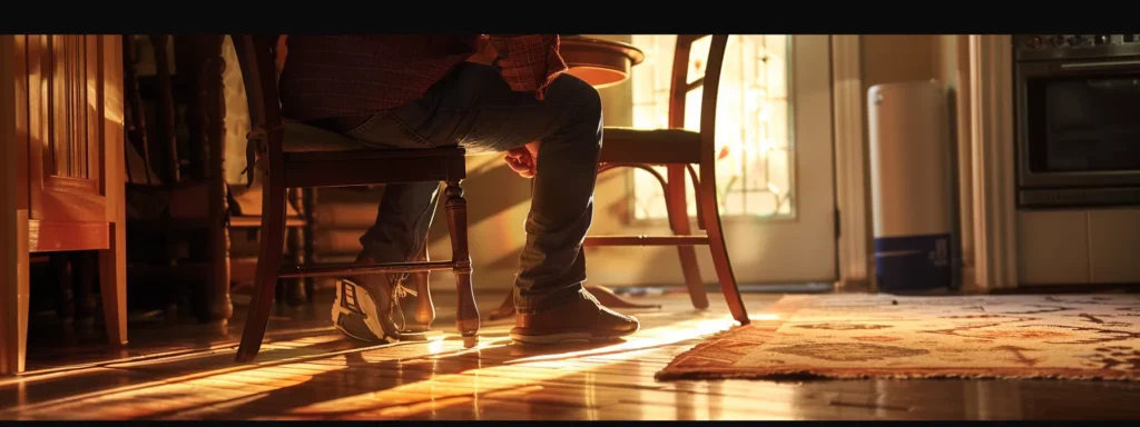 a person measuring the distance between a chair and the ground.