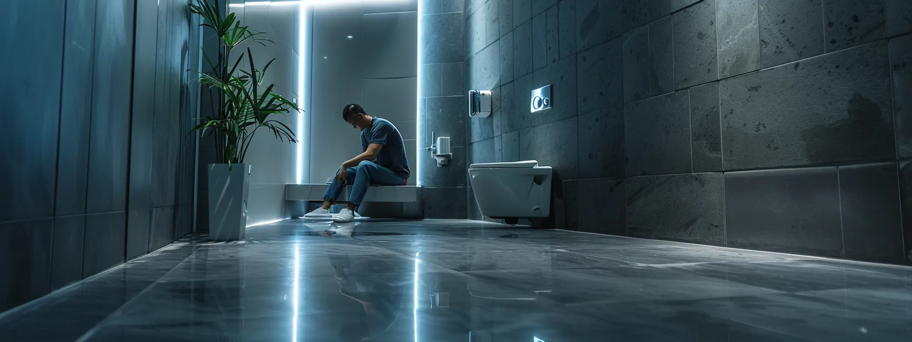 a designer measuring the height of a public restroom toilet seat to ensure ada compliance.