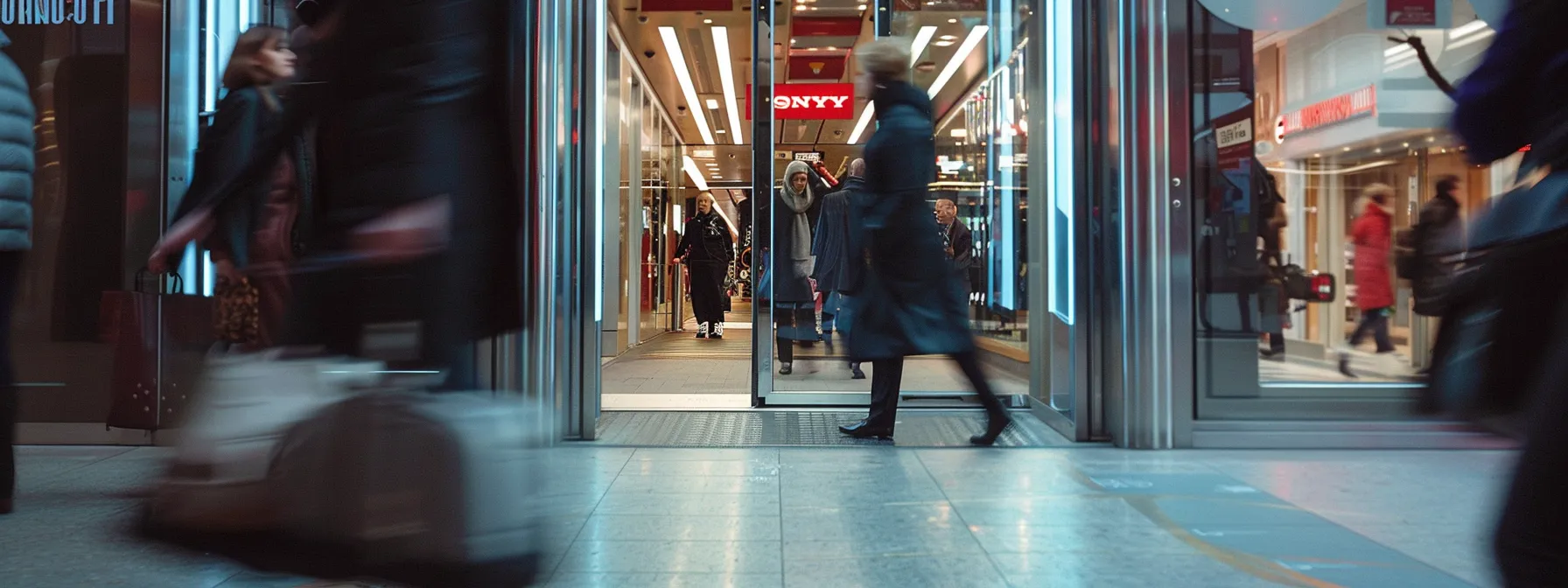 a professional assesses the speed of an automatic door in a busy environment.