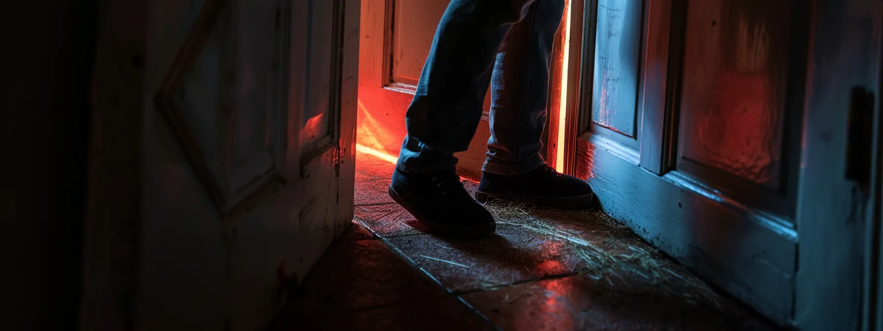 a person measuring the gap between a fire door and the door frame with a tool.