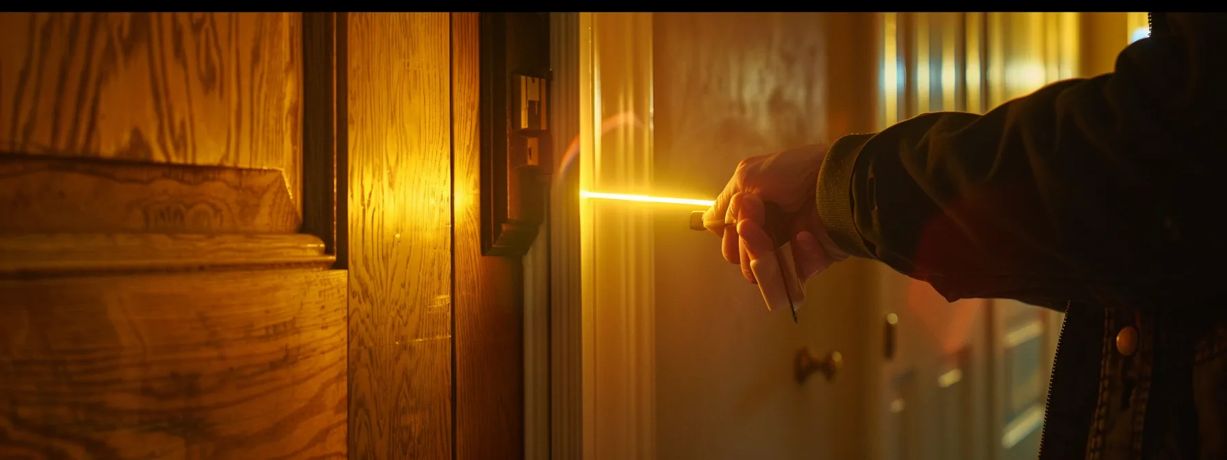 a person measuring the force needed to open a door with a special tool.