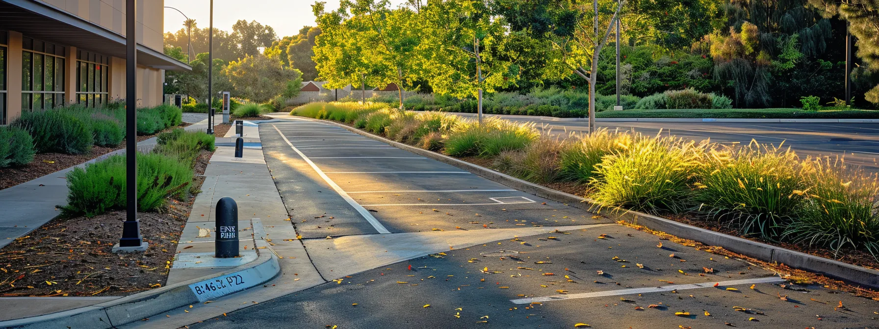 a wheelchair-accessible pathway with proper signage and ample clearance around parking spaces.