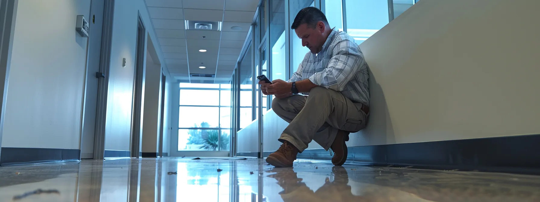 an architect using a mobile application to measure ada knee clearance for compliance verification.