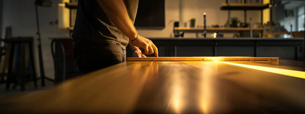 a person measuring the height of a table to ensure ada compliance with knee clearance.