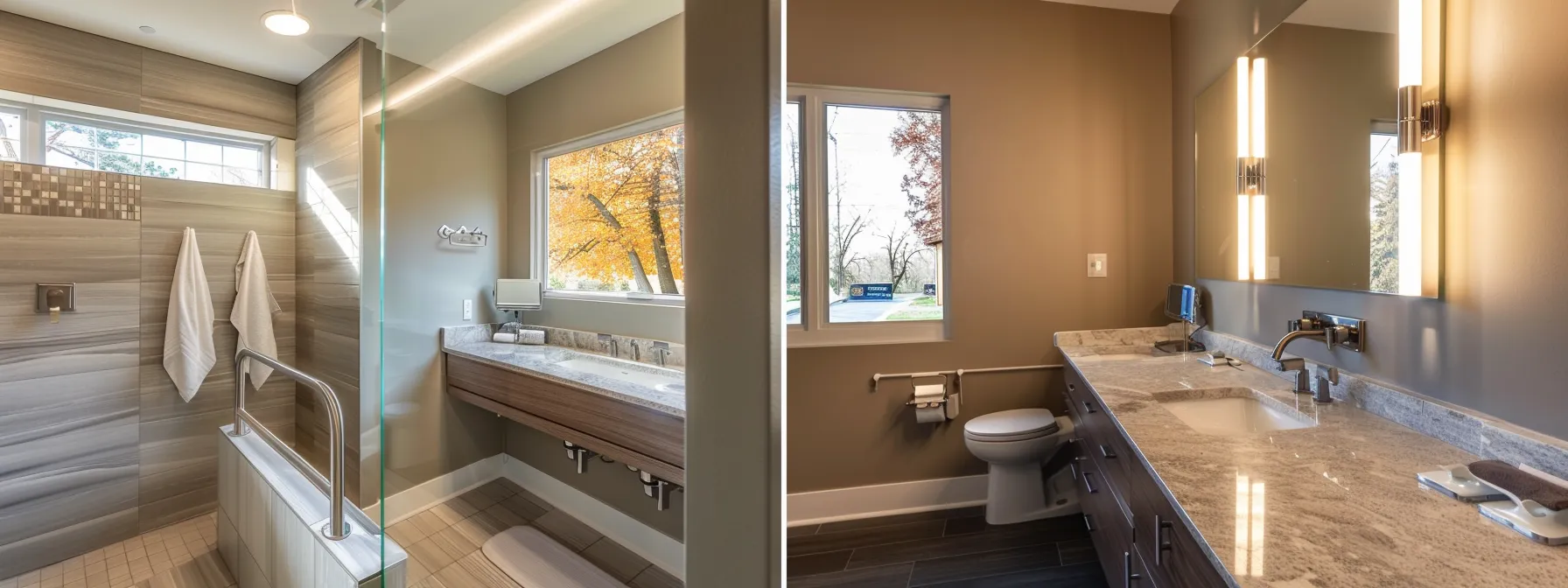 a bathroom renovation project focused on ensuring ada compliance with proper knee clearance and grab bar positioning.