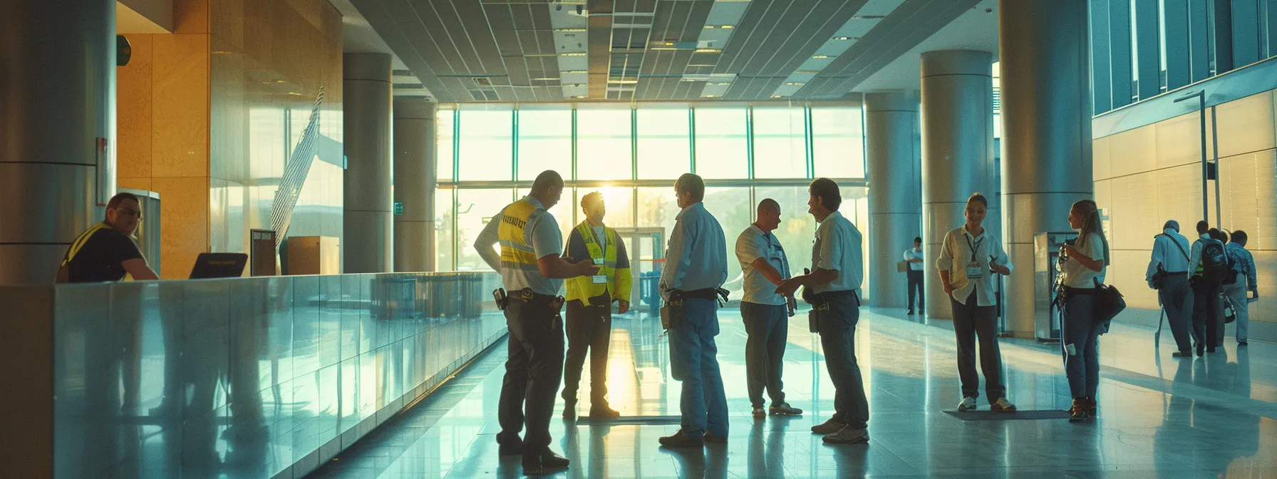 a group of inspectors conducting accessibility checks in a public building.